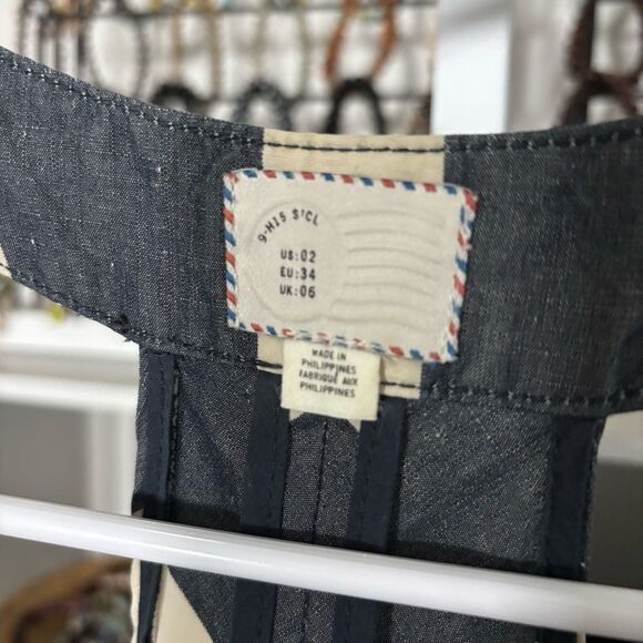 POSTMARK ANTHROPOLOGIE size 2 Linen Chevron Striped Sleeveless Dress - Picture 2 of 6